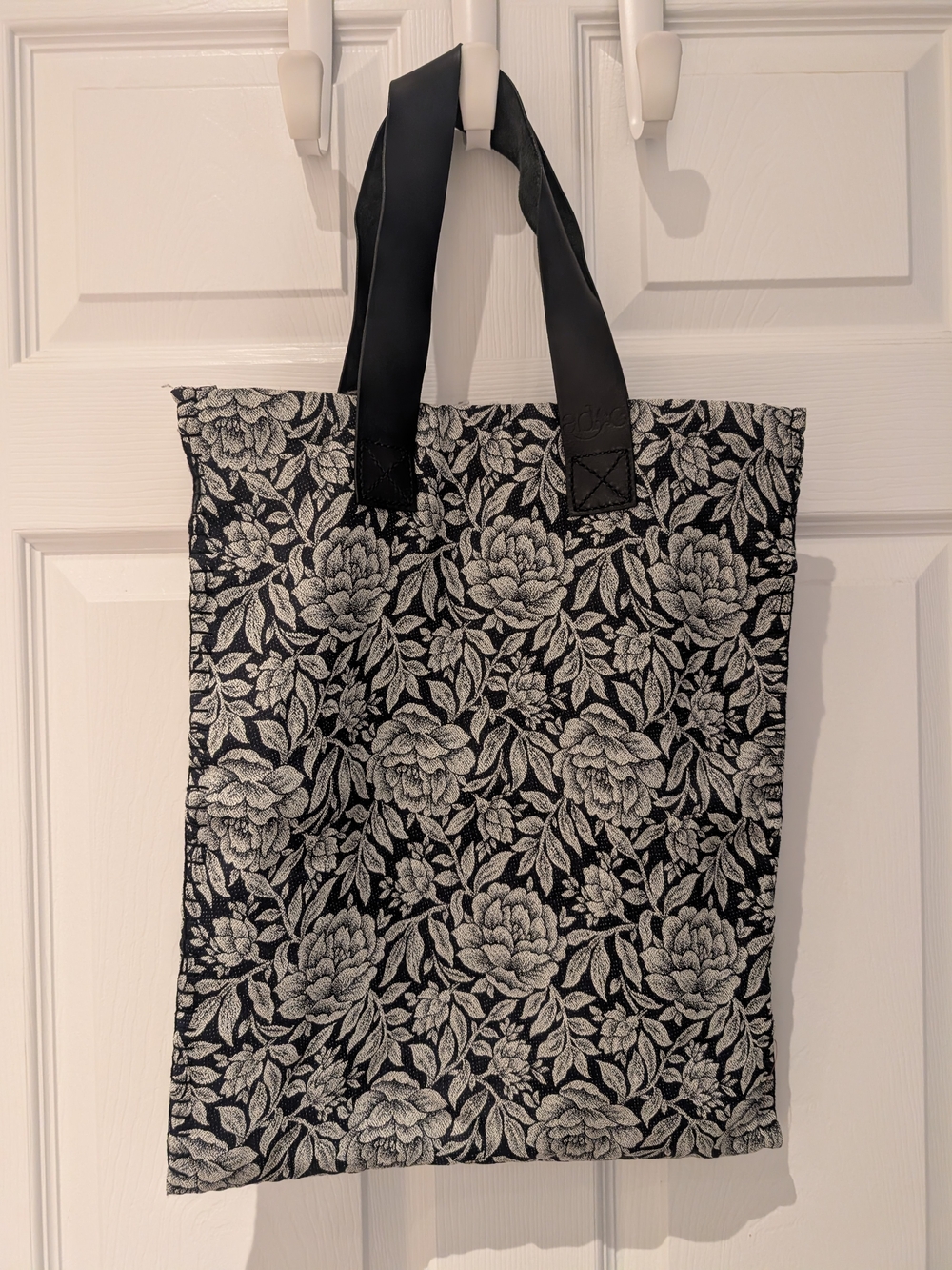 ADAX Reversible Floral Monochrome Jacquard/Charcoal Felt Tote